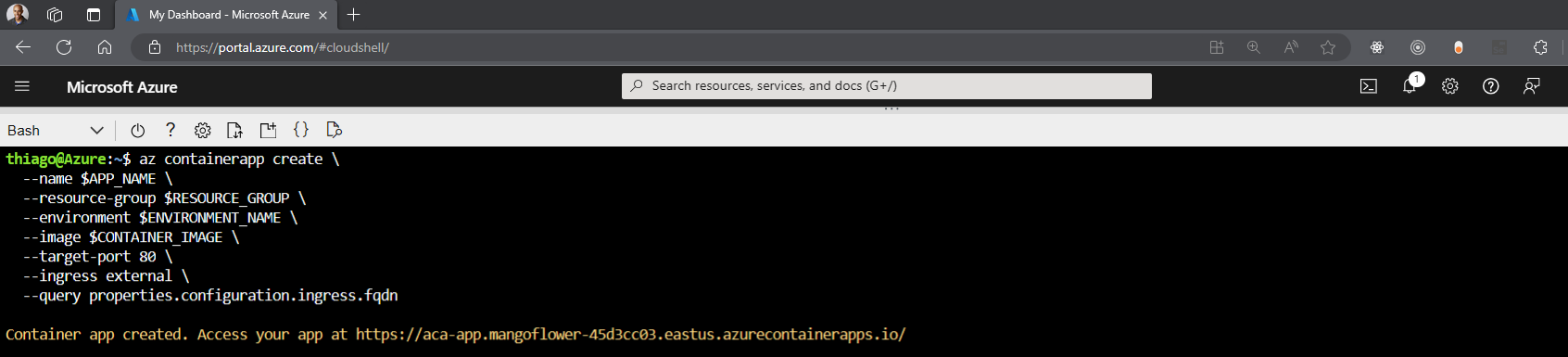 container app created