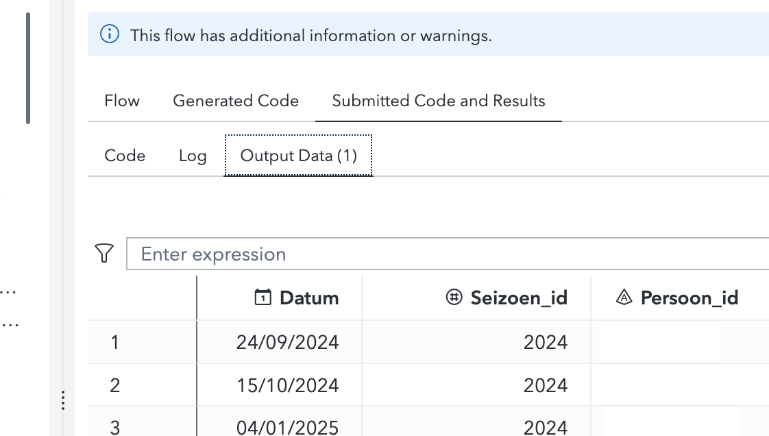 SAS execution output