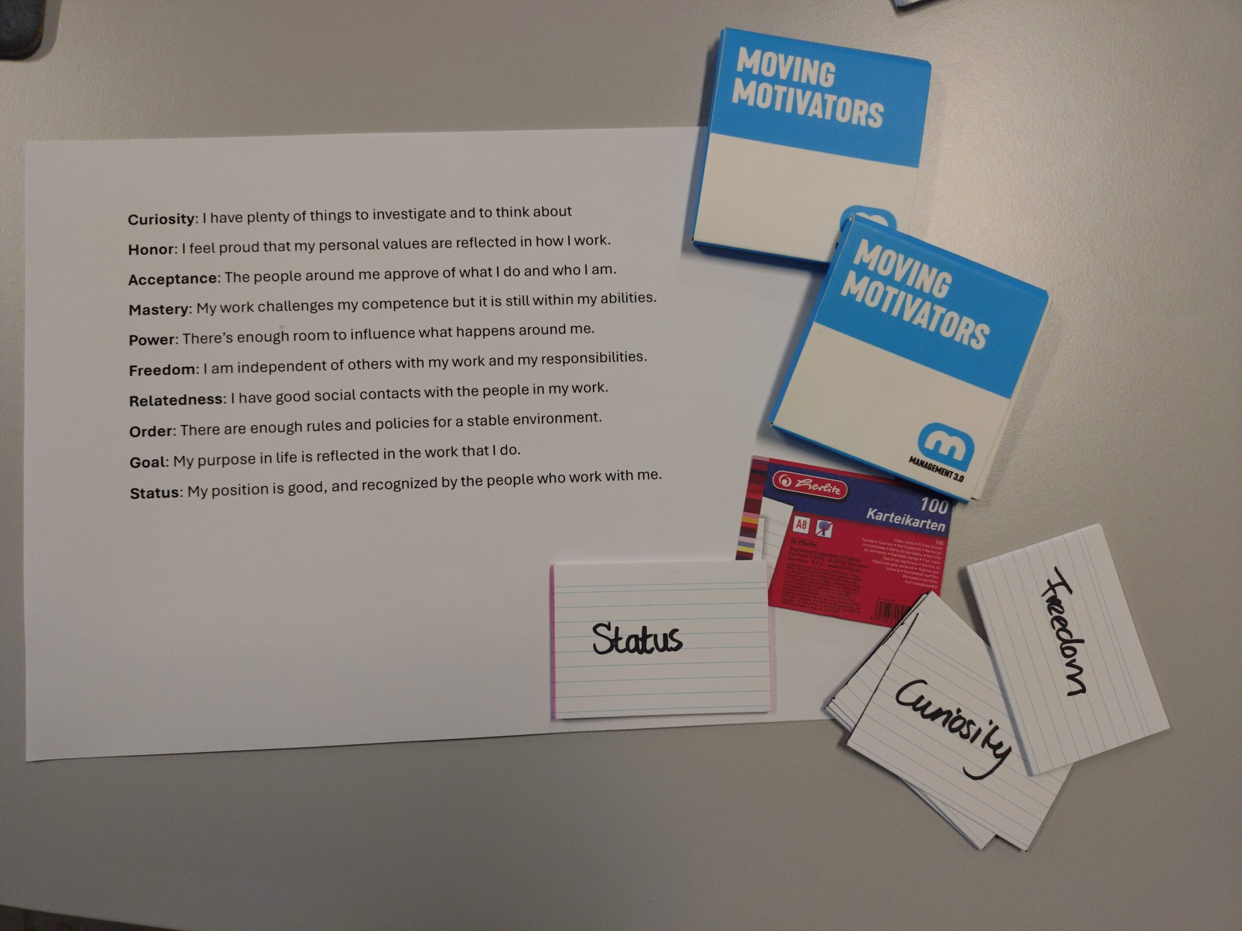 Cards to discuss intrinsic motivation drivers