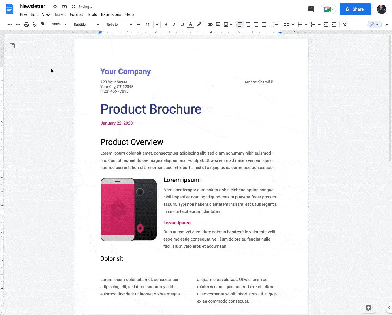Google Docs non-printing characters