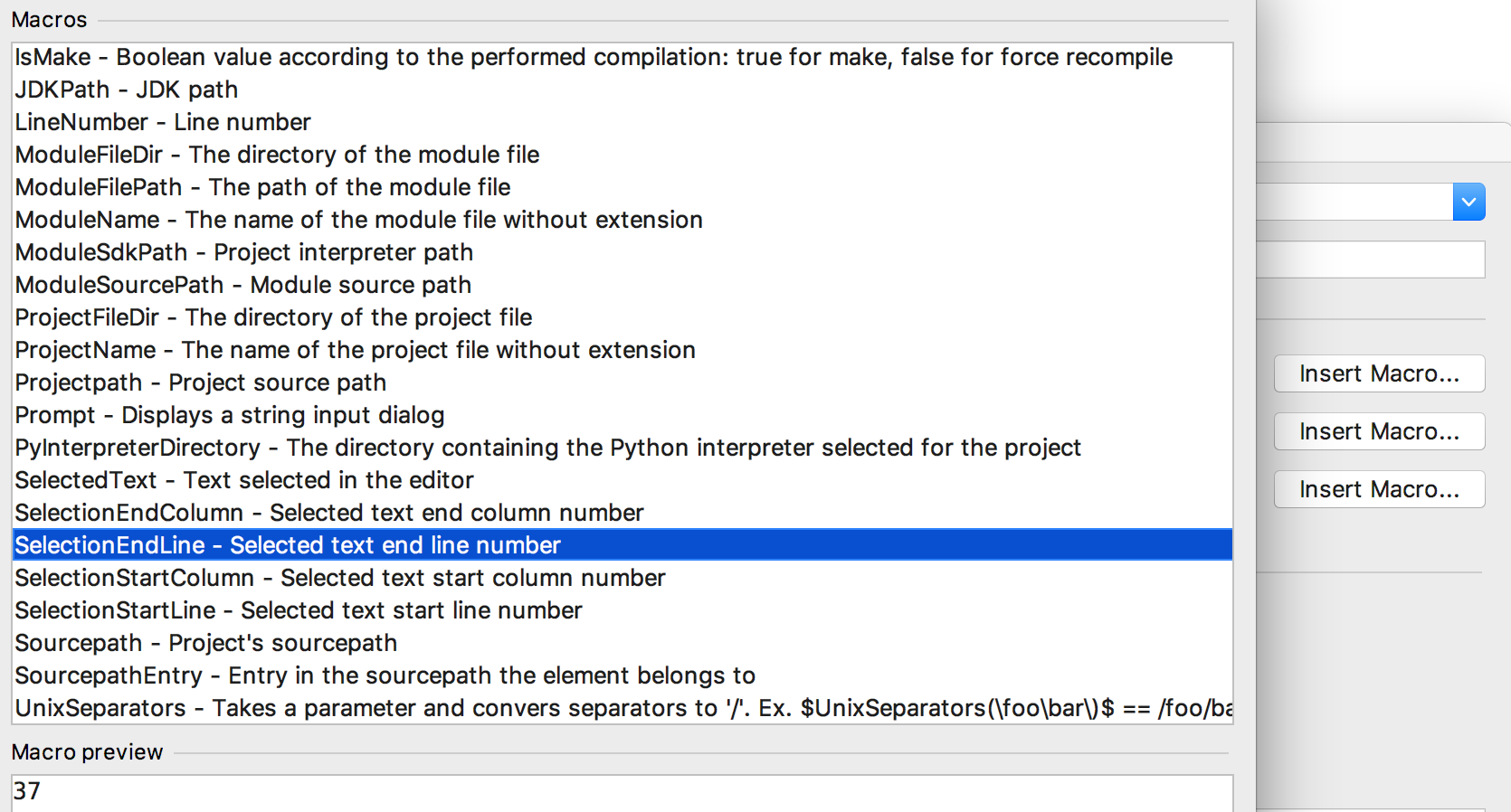 PyCharm external tool macros