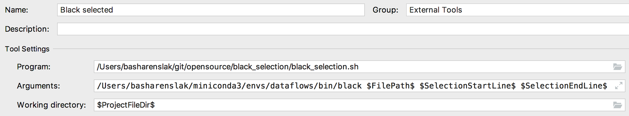 Black PyCharm configuration