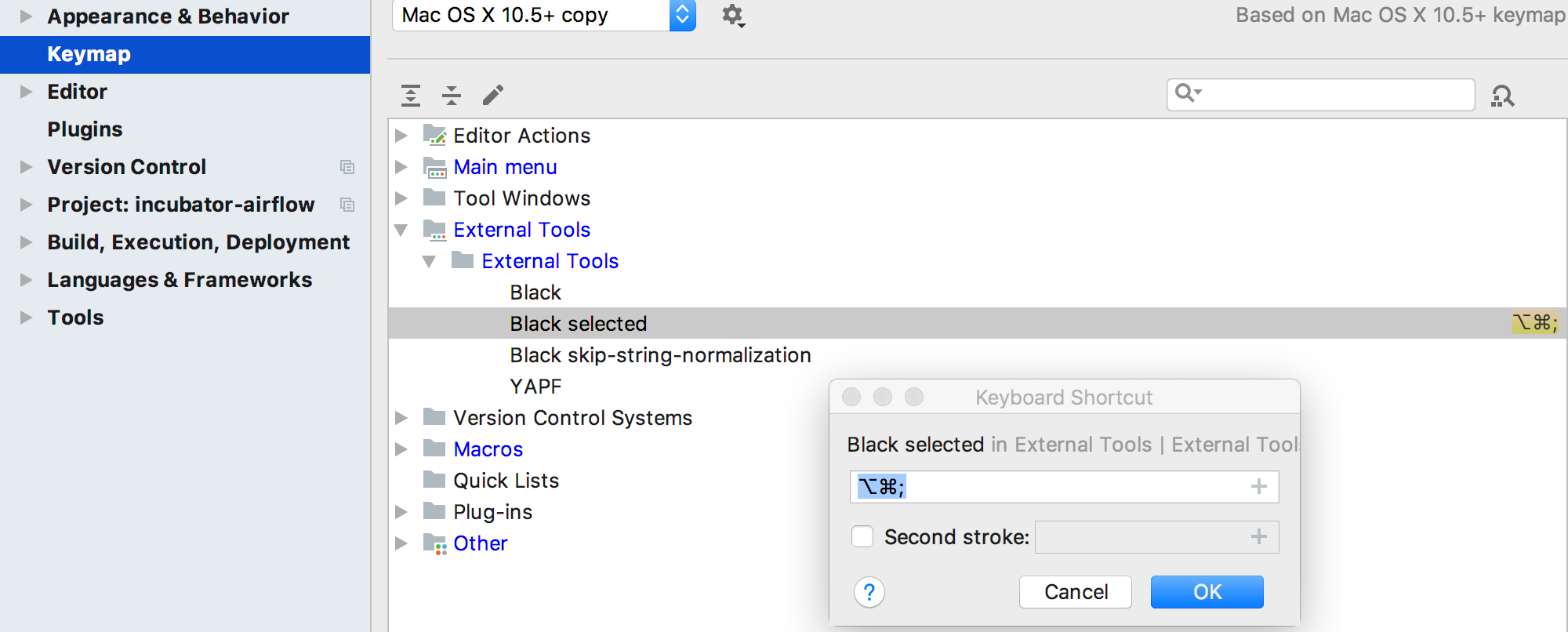 PyCharm keymap for formatting selection