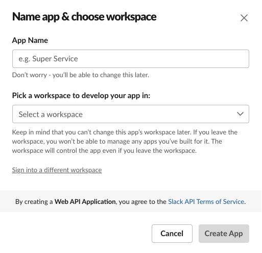 Setting up a Slack app from the Slack API web portal