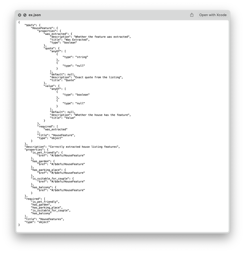 Pydantic output JSON example